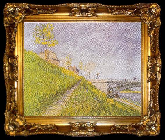 framed  Vincent Van Gogh Seine shore at the Pont de Clichy, ta009-2